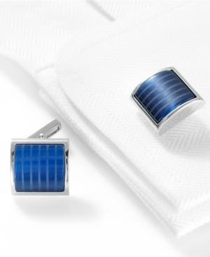 Kenneth Cole New York Cufflinks, Polished Rhodium With Dark Blue Glass