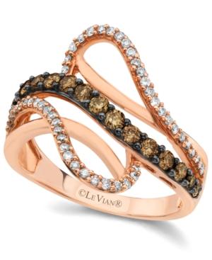 Chocolate By Petite Le Vian Chocolate And White Diamond Wave Ring (5/8 Ct. T.w.) In 14k Rose Gold