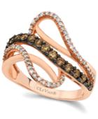 Chocolate By Petite Le Vian Chocolate And White Diamond Wave Ring (5/8 Ct. T.w.) In 14k Rose Gold