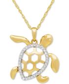 Diamond Turtle Pedant Necklace (1/10 Ct. T.w.) In 10k Gold