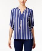 Ny Collection Petite Striped Crepe Top With Necklace