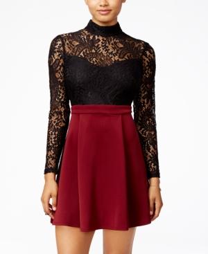 B Darlin Juniors' Lace Contrast Fit & Flare Dress