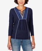 Lucky Brand Embroidered Lace-up Top