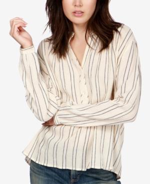 Lucky Brand Cotton Textured Striped Blouse
