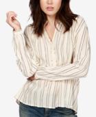 Lucky Brand Cotton Textured Striped Blouse