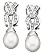 14k White Gold Cultured Freshwater Pearl & Diamond (3/8 Ct. T.w.) Earrings