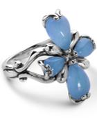 Carolyn Pollack Blue Jade Cross Ring In Sterling Silver