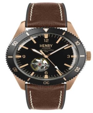 Henry London Sports Automatic Rose Gold Case Black Automatic Dial Brown Silicone Strap