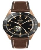 Henry London Sports Automatic Rose Gold Case Black Automatic Dial Brown Silicone Strap