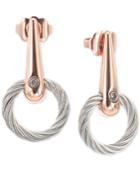 Charriol White Topaz Accent Circle Drop Earrings In Pvd Stainless Steel & Rose Gold-tone