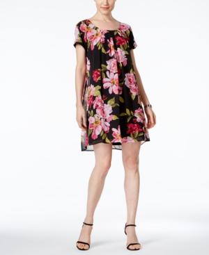 Connected Petite Floral-print Flyaway Shift Dress