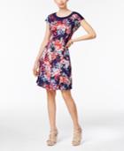 Ny Collection Petite Printed Contrast-neck A-line Dress