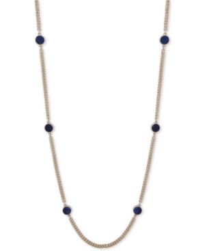 Dkny Gold-tone Blue Stone Strand Necklace, Created For Macy's
