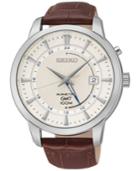 Seiko Men's Kinetic Gmt Brown Leather Strap Watch 44mm Sun041