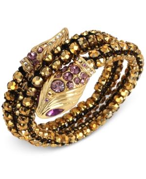 Betsey Johnson Gold-tone Rhinestone And Crystal Snake Coil Bracelet