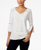 Style & Co Embroidered Lantern-sleeve Top, Only At Macy's