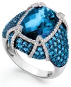 Sterling Silver Blue Topaz (11-1/10 Ct. T.w.) And White Topaz (1/2 Ct. T.w.) Ring