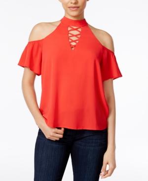 Lily Black Juniors' Crisscross Cold-shoulder Top, Created For Macy's