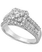 Diamond Halo Cluster Engagement Ring (1-1/3 Ct. T.w.) In 14k White Gold