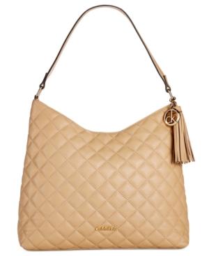 Calvin Klein Quilted Pebble Leather Tassel Hobo