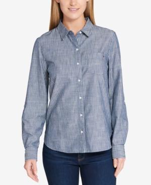 Tommy Hilfiger Core Striped Roll-tab Shirt, Created For Macy's