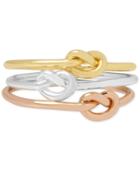 Hint Of Gold 3-pc. Set Tri-tone Knot Rings In Silver-plate, 14k Gold-plate And 14k Rose Gold-plate