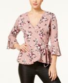 Bcx Juniors' Floral-print Wrap Top