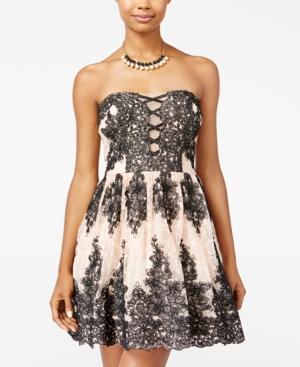 Trixxi Juniors' Strapless Lace Fit & Flare Dress