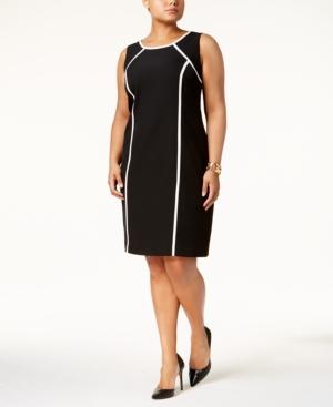 Kasper Plus Size Stretch-crepe Piped Sheath Dress