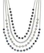 Inc International Concepts Silver-tone Multi-row Jet Stone And Crystal Statement Necklace, Only At Macy's