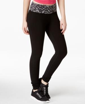 Material Girl Active Juniors' Chevron-print Lace-trim Leggings, Only At Macy's
