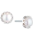 Carolee Silver-tone Crystal & Freshwater Pearl (10mm) Filigree Stud Earrings
