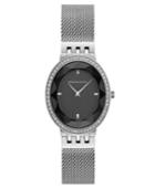 Bcbg Maxazria Ladies Silver Tone Mesh Bracelet Watch With Black Dial, 35mm