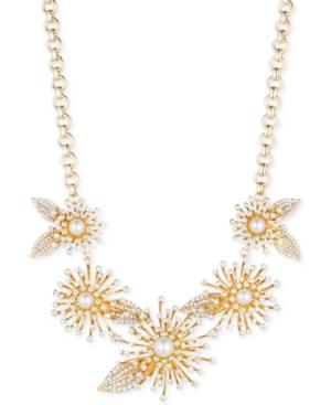 Anne Klein Gold-tone Imitation Pearl And Crystal Flower Statement Necklace