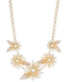 Anne Klein Gold-tone Imitation Pearl And Crystal Flower Statement Necklace