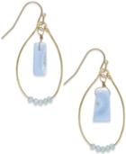 Gold-tone Beaded Stone Orbital Drop Hoop Earrings