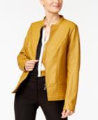 Alfani Petite Stitched-detail Faux-leather Jacket, Created For Macy's