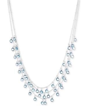 Anne Klein Gold-tone Shaky Blue Crystal Multi-layer Necklace