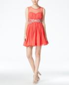 B Darlin Juniors' Illusion Jeweled-waist A-line Dress