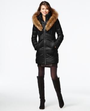 Kensie Faux-fur-trim Shawl-collar Quilted Coat