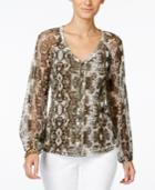 Inc International Concepts Snakeskin-print Peasant Blouse, Only At Macy's