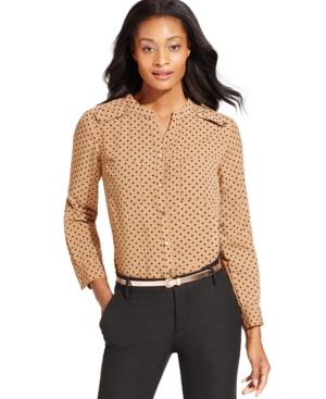 Ny Collection Collarless Dot-print Shirt