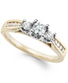 Diamond Trinity Engagement Ring (1/2 Ct. T.w.) In 14k Rose Gold, Yellow Gold And White Gold