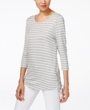 Marled Striped Lace-up Top