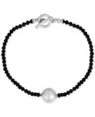 Majorica Sterling Silver Black Bead And Imitation Pearl Bracelet