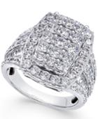 Diamond Rectangle Cluster Ring (3-1/3 Ct. T.w.) In 14k White Gold