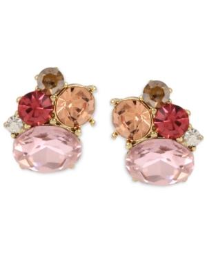 Betsey Johnson Gold-tone Pink Crystal Cluster Stud Earrings