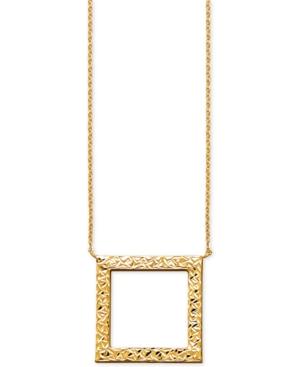 Textured Open Square Pendant Necklace In 14k Gold