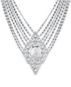 2028 Silver-tone Multi-chain Filigree Stone Collar Necklace