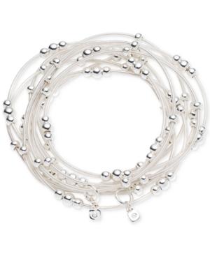 Nine West Silver-tone White Cord Multi-row Beaded Stretch Bracelet
